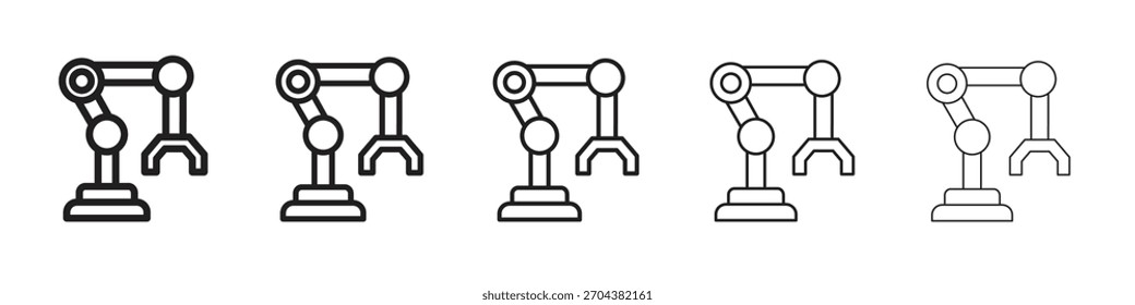 Industrial robot iconBlack linear bold and thin strokes set