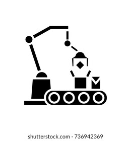 industrial robot line icon, vector illustration, black sign on isolated background