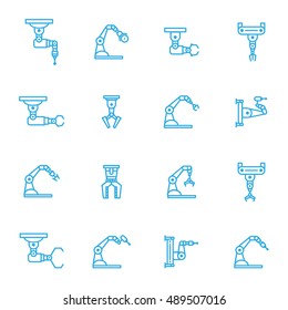 Industrial robot line icons set of 16