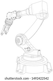 Industrial robot manipulator. EPS10 format. Wire-frame Vector created of 3d. EPS10 format.