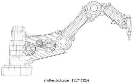 Industrial robot manipulator. EPS10 format. Wire-frame Vector created of 3d. EPS10 format.