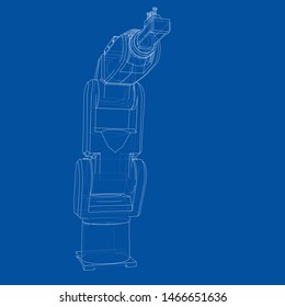 Industrial robot manipulator. Vector image rendered from 3d model in sketch style or drawing. Blue background