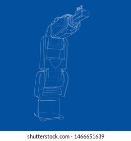 Industrial robot manipulator. Vector image rendered from 3d model in sketch style or drawing. Blue background