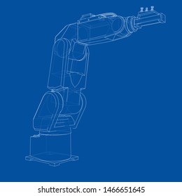 Industrial robot manipulator. Vector image rendered from 3d model in sketch style or drawing. Blue background