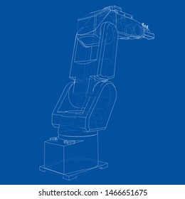 Industrial robot manipulator. Vector image rendered from 3d model in sketch style or drawing. Blue background