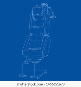 Industrial robot manipulator. Vector image rendered from 3d model in sketch style or drawing. Blue background