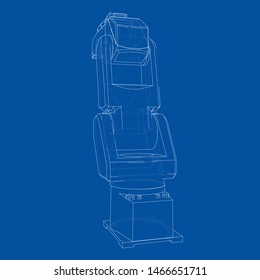 Industrial robot manipulator. Vector image rendered from 3d model in sketch style or drawing. Blue background