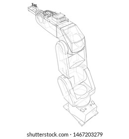 Industrial robot manipulator. Vector image rendered from 3d model in sketch style or drawing. White background
