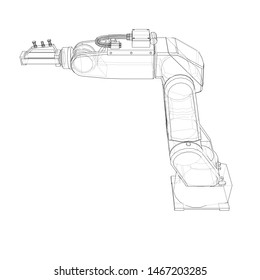 Industrial robot manipulator. Vector image rendered from 3d model in sketch style or drawing. White background