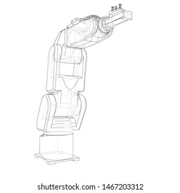 Industrial robot manipulator. Vector image rendered from 3d model in sketch style or drawing. White background