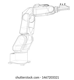 Industrial robot manipulator. Vector image rendered from 3d model in sketch style or drawing. White background