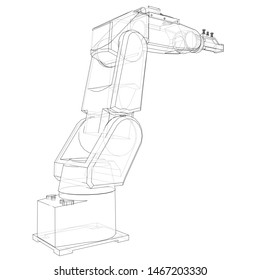 Industrial robot manipulator. Vector image rendered from 3d model in sketch style or drawing. White background