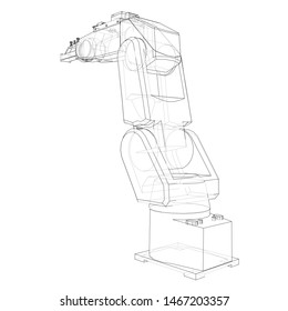 Industrial robot manipulator. Vector image rendered from 3d model in sketch style or drawing. White background