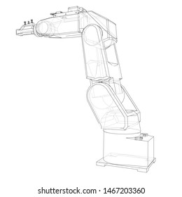 Industrial robot manipulator. Vector image rendered from 3d model in sketch style or drawing. White background