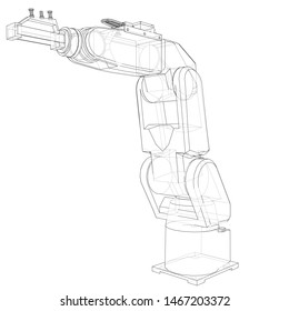 Industrial robot manipulator. Vector image rendered from 3d model in sketch style or drawing. White background