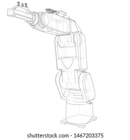 Industrial robot manipulator. Vector image rendered from 3d model in sketch style or drawing. White background