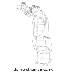 Industrial robot manipulator. Vector image rendered from 3d model in sketch style or drawing. White background