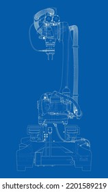Industrial robot manipulator. Vector image rendered from 3d model in sketch style or blueprint