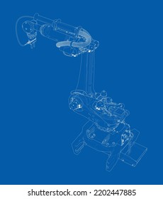 Industrial robot manipulator. Vector image rendered from 3d model in sketch style or blueprint