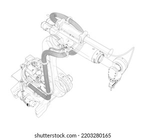 Manipulador de robots industrial. Imagen vectorial representada a partir de un modelo 3d en forma de esbozo o plano