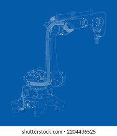 Industrial robot manipulator. Vector image rendered from 3d model in sketch style or blueprint