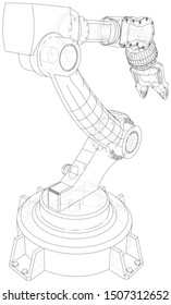 Industrial robot manipulator. Wire-frame on white background. EPS10 format. Vector created of 3d, Wire-frame.