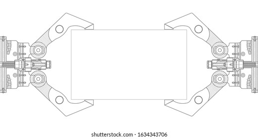 Industrial robot manipulator.Mechanical Engineering drawing .Robotic arm .Computer aided design systems.Industrial Technology Banner. Modern industrial technology - Vector illustration .