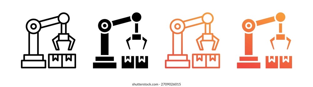 Robô Industrial Ícone de Estilo Múltiplo Definir Vetor