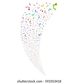 Industrial Robot random fireworks stream. Vector illustration style is flat bright multicolored iconic symbols on a white background. Object fountain combined from scattered pictograms.
