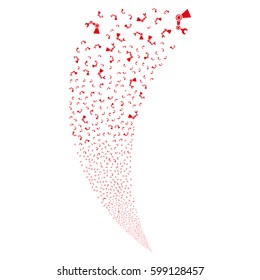 Industrial Robot random fireworks stream. Vector illustration style is flat red iconic symbols on a white background. Object fountain combined from scattered design elements.