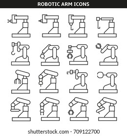 industrial robot or robotic arm icons line style