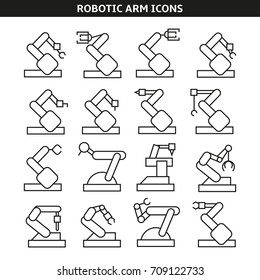 industrial robot or robotic arm icons line style