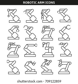 industrial robot or robotic arm icons line style