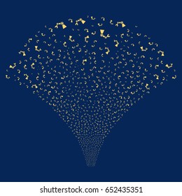 Industrial Robot salute stream. Vector illustration style is flat yellow iconic symbols on a blue background. Object stream fountain created from random design elements.