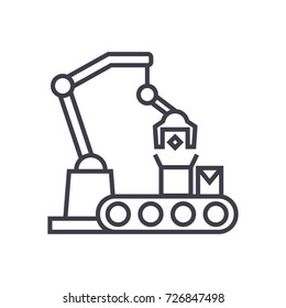 industrial robot sign vector line icon, sign, illustration on background, editable strokes