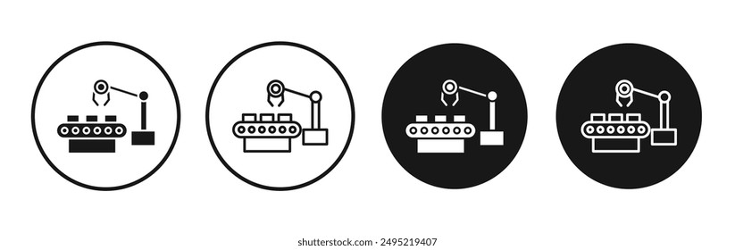 Industrial robot vector icon set black filled and outlined style.