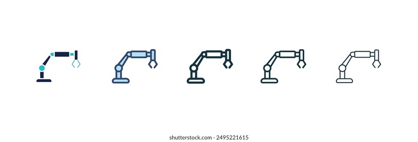 Industrial robot vector icon set black filled and outlined style.
