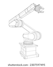 Industrial Robotic Arm Hand isolated on white. Technical wire-frame. Vector rendering of 3d