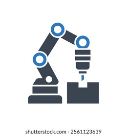 Industrial Robotic Arm Icon On White Background
