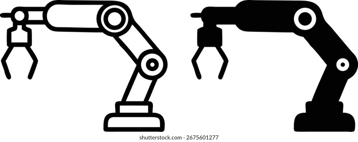 Vector de icono de brazo robótico de Industrial, silueta de robot de automatización, ilustración de Clipart de Tecnología de fábrica