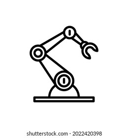 Industrial robotic arm thin line icon. Robotization, automated process. Modern vector illustration