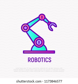 Industrial robotic hand thin line icon. Modern vector illustration of automation process.