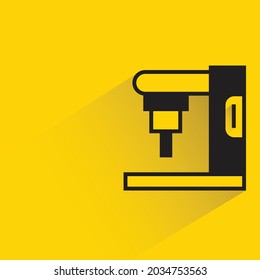 industrial robotic machine and cnc icon on yellow background