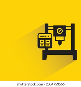 industrial robotic machine and cnc icon on yellow background