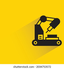 industrial robotic machine and cnc icon on yellow background