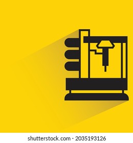 industrial robotic machine and cnc icon on yellow background