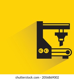 industrial robotic machine with shadow on yellow background