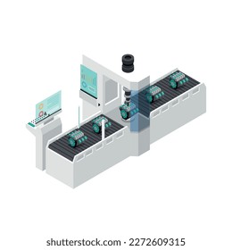 Industrial robots automation smart assembly line isometric icon 3d vector illustration