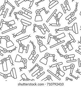 Industrial robots pattern seamless pattern. Tiling textures with thin line black and white icon set
