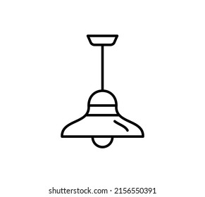 Industrial Rustic Pendant Lamp. Vector Line Icon. Vintage Ceiling Light Fixture For Kitchen, Dining Room, Island Area. Interior Decor Element. Isolated Object On White Background